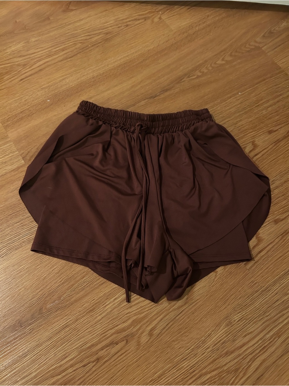 Altar’d State Women’s Brown Layered Athletic Shorts with Drawstring Waist